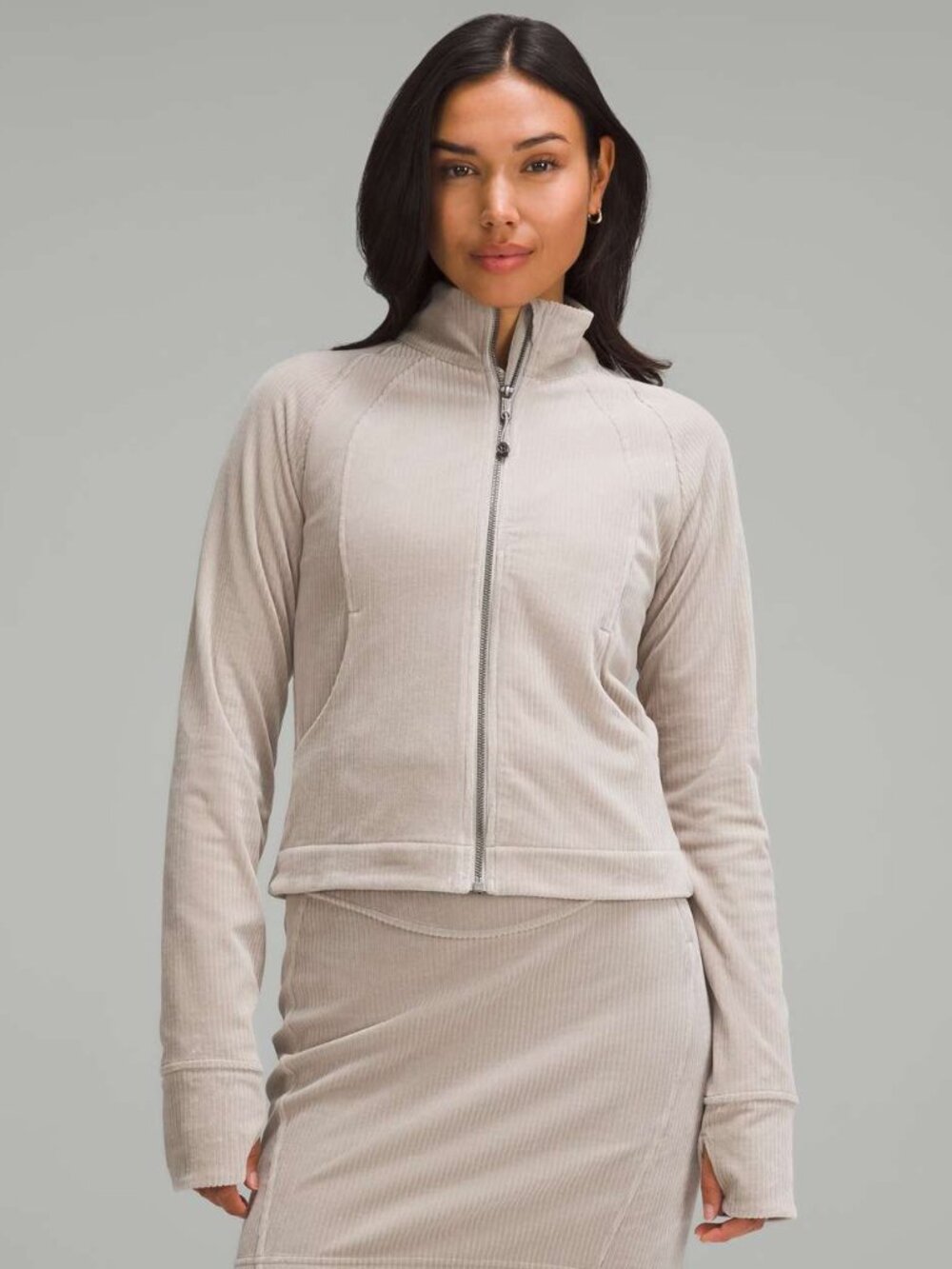 Lululemon Women 6 Scuba Track Jacket Velvet Corduroy Riverstone Cropped Active